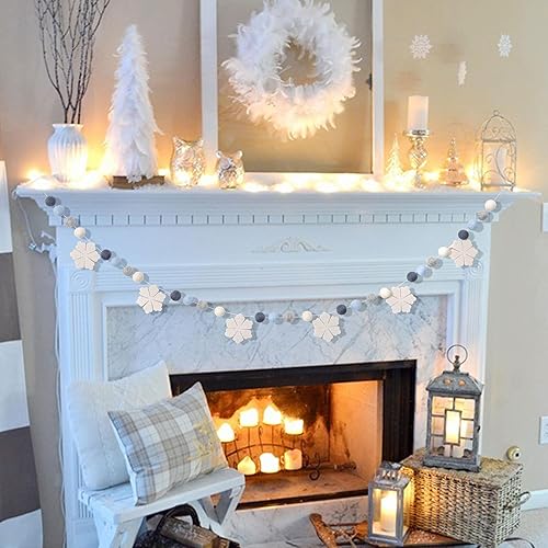 Miniatura 8 de Guirnalda de copos de nieve de fieltro, guirnalda de bolas de fieltro de copo de nieve, decoración de pared de invierno, guirnalda de Navidad,