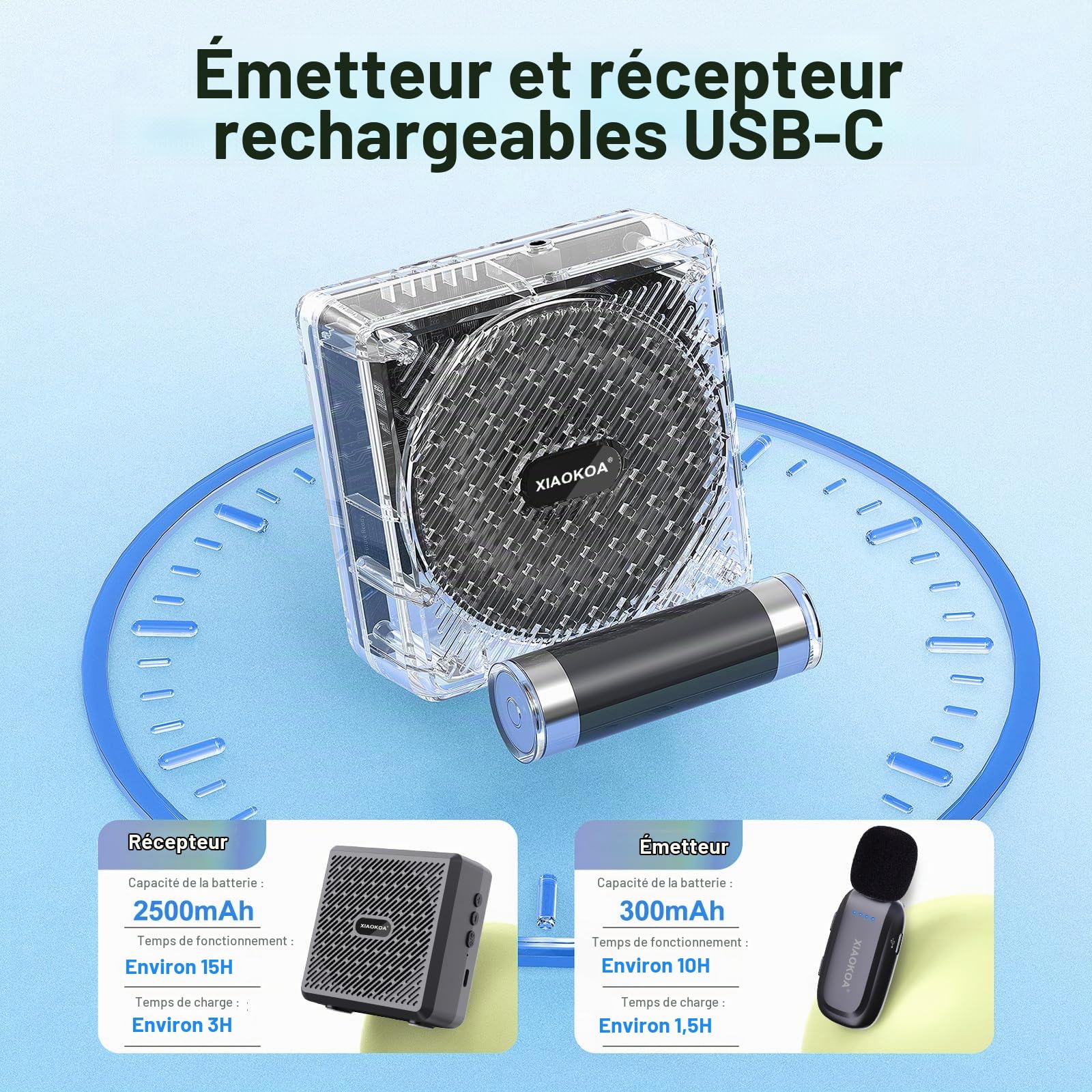 Microphone cravate sans fil 2,4 G avec amplificateur de voix, pour