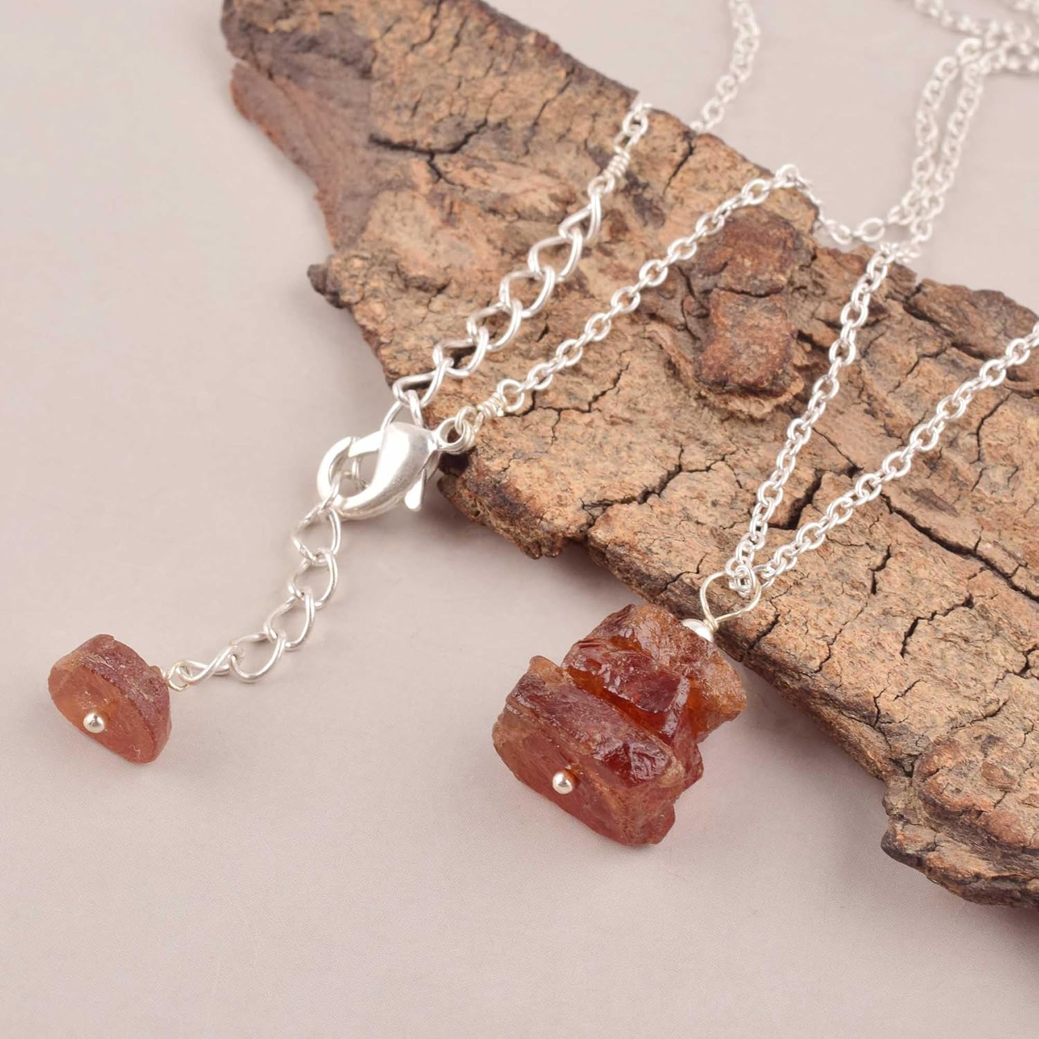 Natural Raw Hessonite Crystals Pendant Necklace, Rough Gemstone, Healing Crystals, Birthday, Gift for Her, Gemstone Jewelry 18 inch AAA+ Quality - Image 2