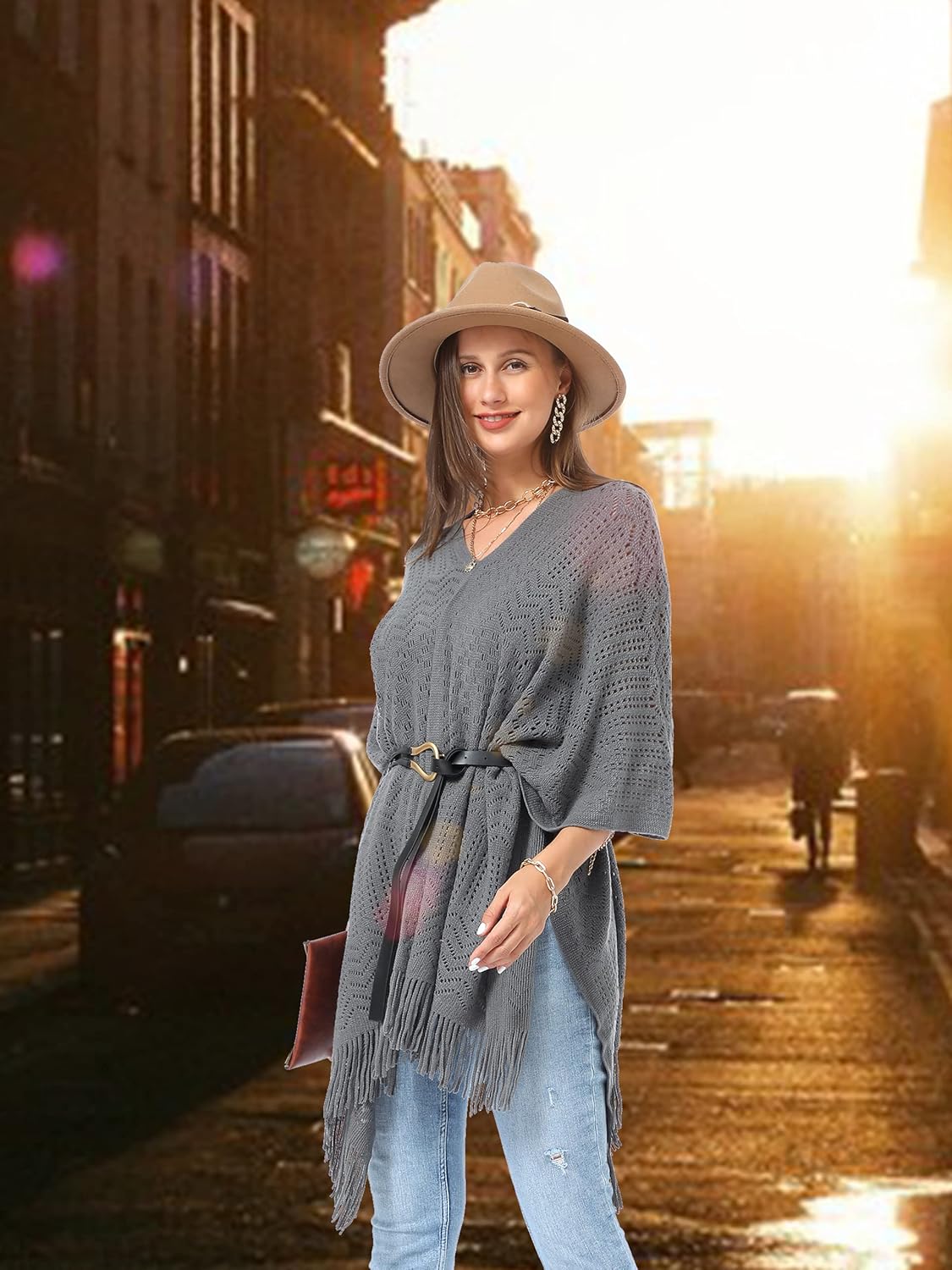 Soul Young Knitted Poncho Sweater for Women Ladies Pullover Wraps Cozy Topper shawl Cape - Image 8