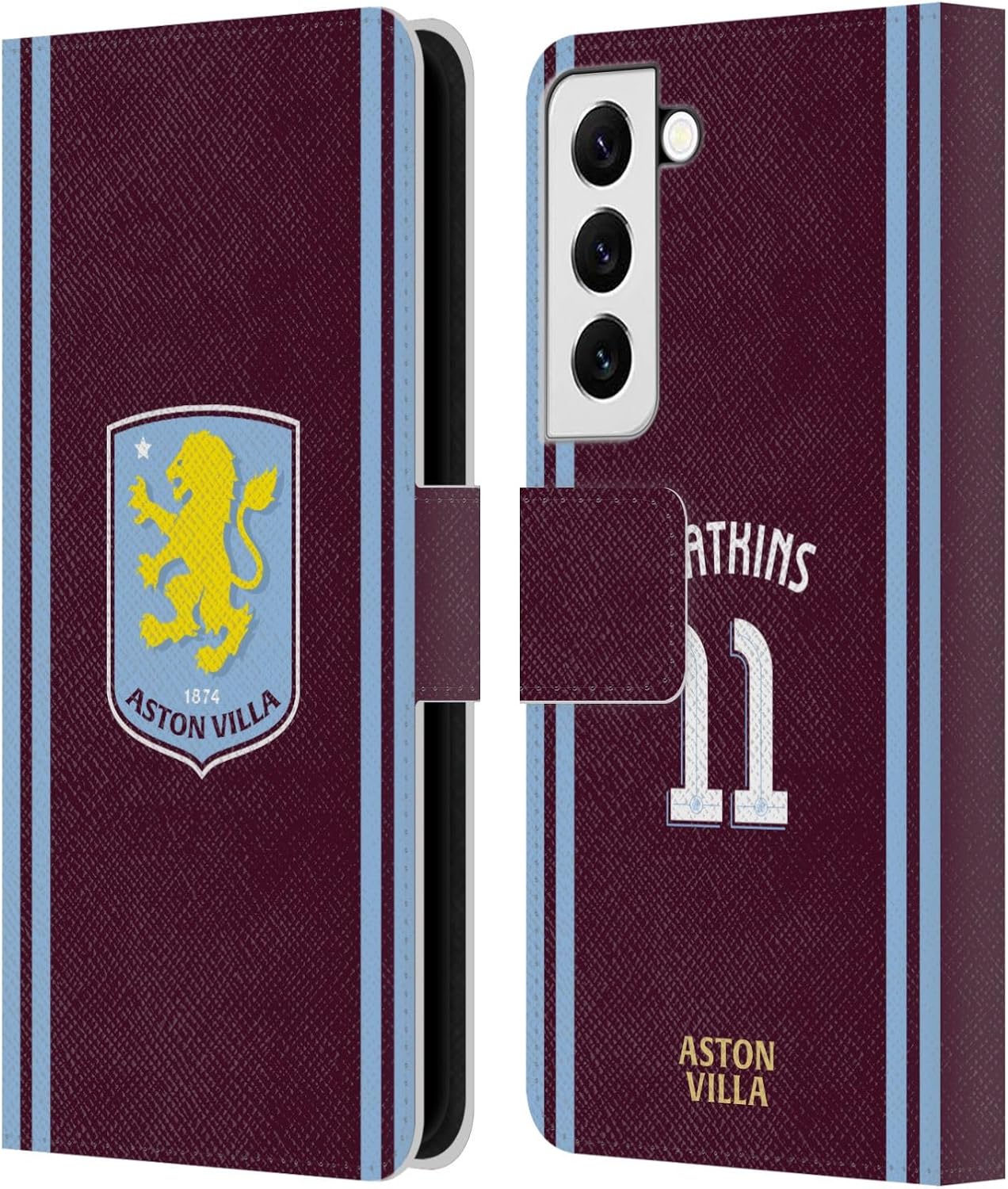 Head Case Designs Officially Licensed Aston Villa Football Club Ollie Watkins 2024/25 Crest Player Kit Leather Book Wallet Case Cover Compatible with Samsung Galaxy S22 5G