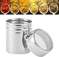 Vista 6 de Coctelera de polvo de acero inoxidable, coctelera de azúcar de sal de malla fina con tapa, draga de tamiz de polvo de distribución uniforme, Grande