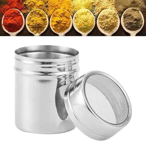 Miniatura 6 de Coctelera de polvo de acero inoxidable, coctelera de azúcar de sal de malla fina con tapa, draga de tamiz de polvo de distribución uniforme,