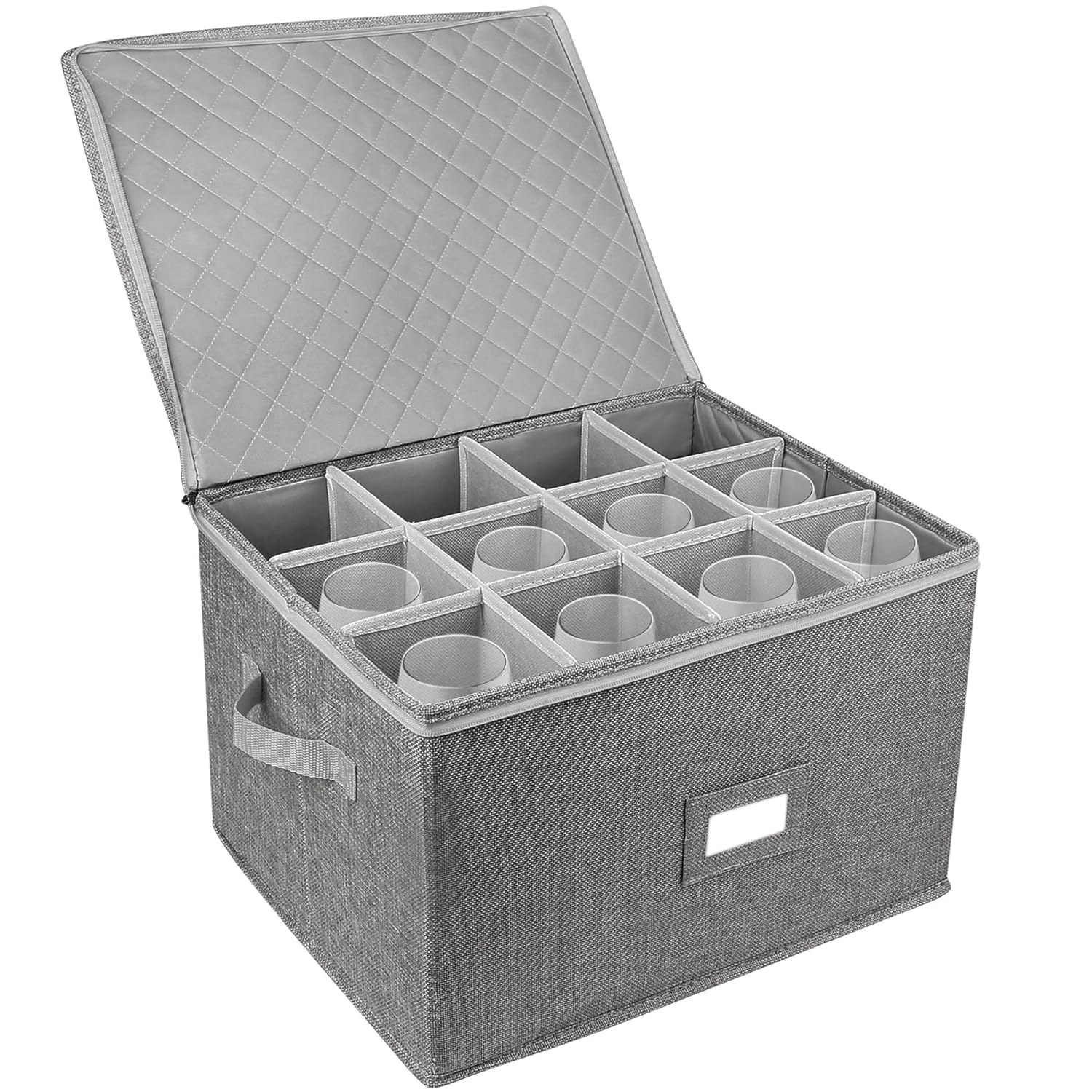 LotFancy Stemware Storage Container Hard Shell Stackable Wine Glass Storage Box with Dividers Handles Crystal Glassware Champagne Flute