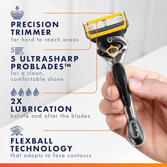 Gillette ProGlide Shield Men's Razor, 5-Blade Razor with Precision Trimmer, 1 Handle and 4 Refills