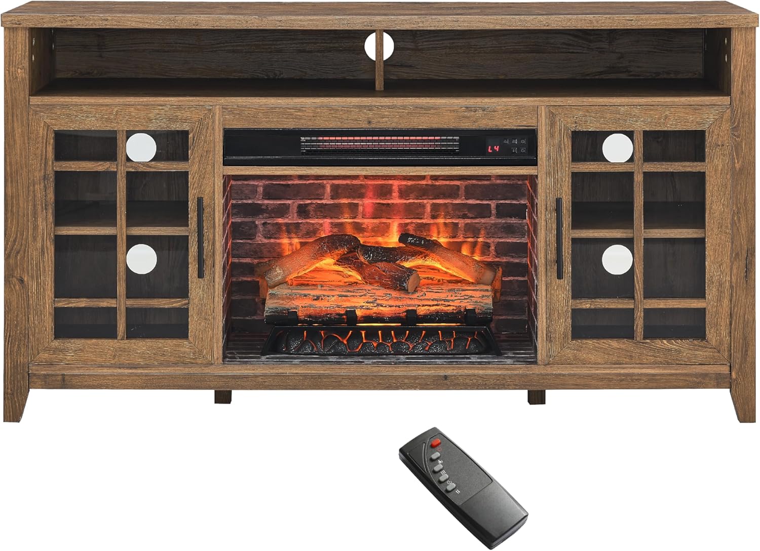 TV Stand TV Cabinet with Electric Fireplace for 55-65 Inch TV, 55'' Modern Media Entertainment Center with Farmhouse Wooden Door Storage Cabinet TV Console for Living Room (Brown)