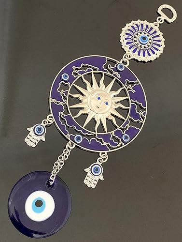 Miniatura 2 de Adorno azul turco para colgar en la pared, diseño de ojo malvado, sol y luna con mano de Hamas, para protección en casa o oficina