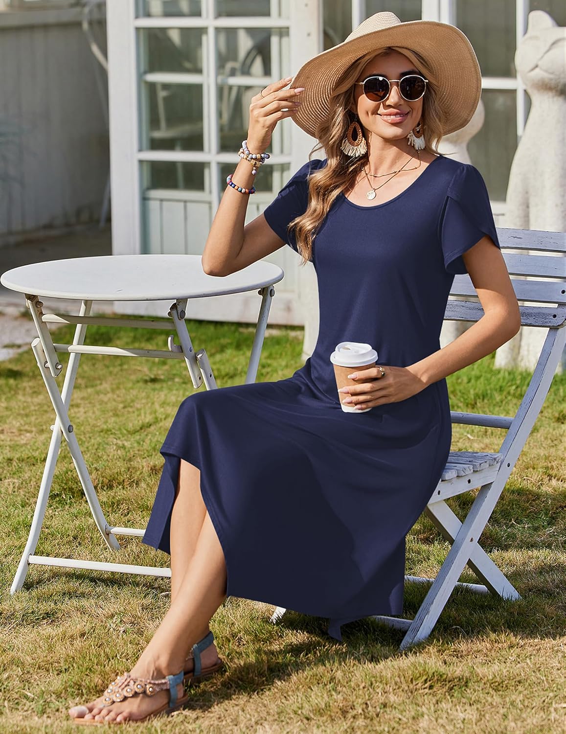 Zeagoo Womens Casual Dress for Summer Short Sleeve Loose Flowy Beach Dress with Pockets Hankerchief Flare Midi Sundress 2026 - Image 5