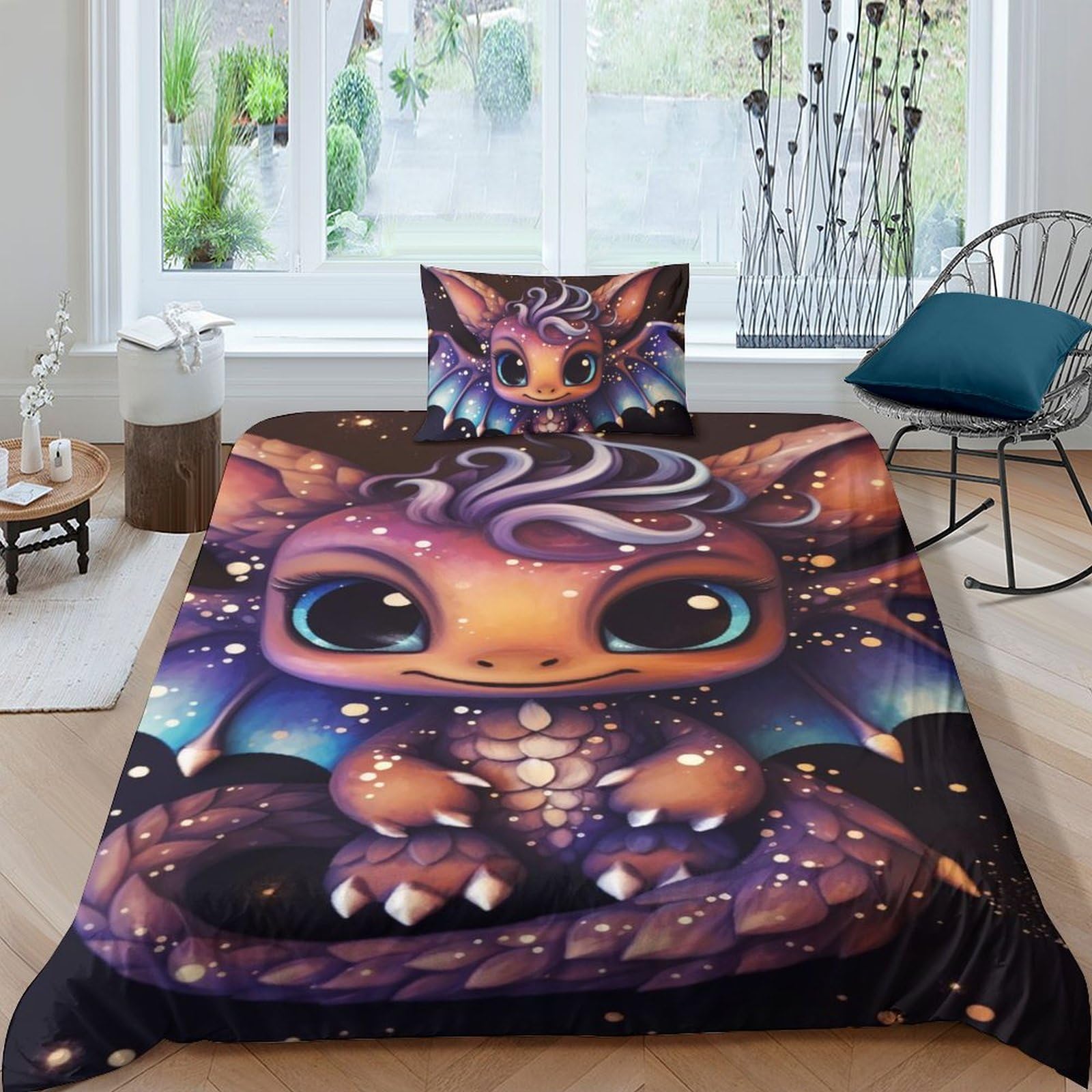 Parure de lit Baby Dragon housse de couette 135x200cm microfibre 3d avec taie d'oreiller zip