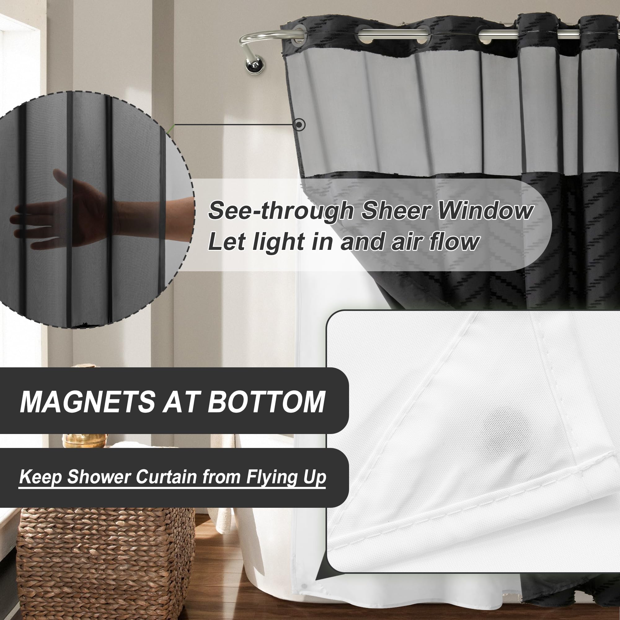 Amazon｜PANGSINNE エクストラロング フックなしシャワーカーテン、長