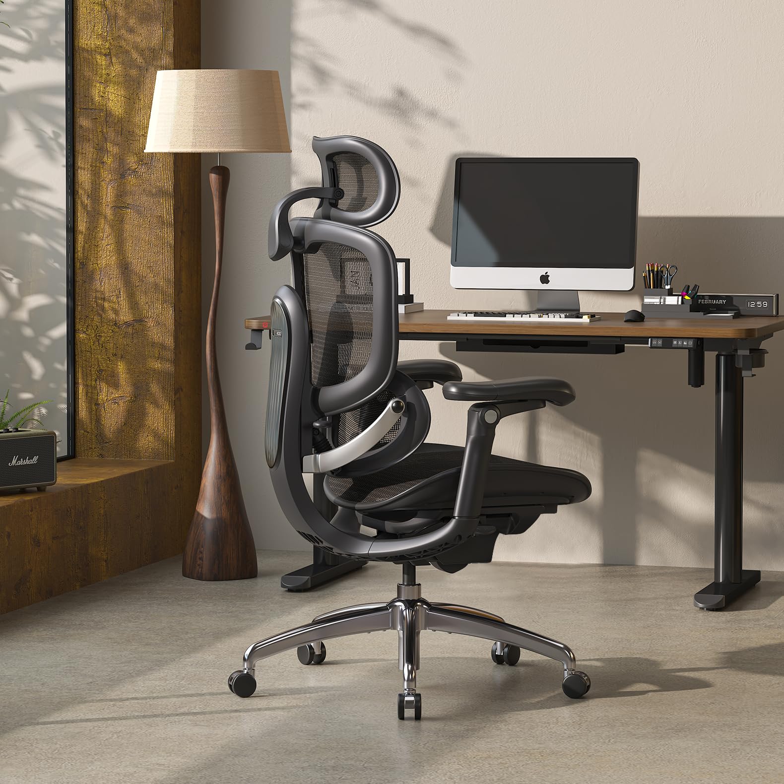 SIHOO Doro C300 V2 Ergonomischer Bürostuhl mit Netzbezug, Schreibtischstuhl mit 8D-Armlehnen & Drehbarer Lendenwirbelstütze, 3D-Kopfstütze, Sitztiefenverstellung, Neigung, für Homeoffice, Schwarz