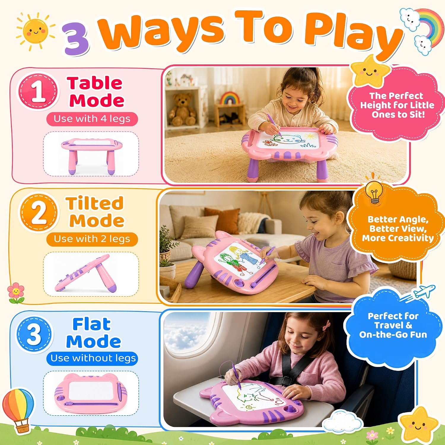 Hirger Magnetic Drawing Board: Toddler Girl Toys Age 1-3, Doodle Pad Learning Educational Toys for 1 2 3 Year Old, Birthday Gift for Babies 12 Month+