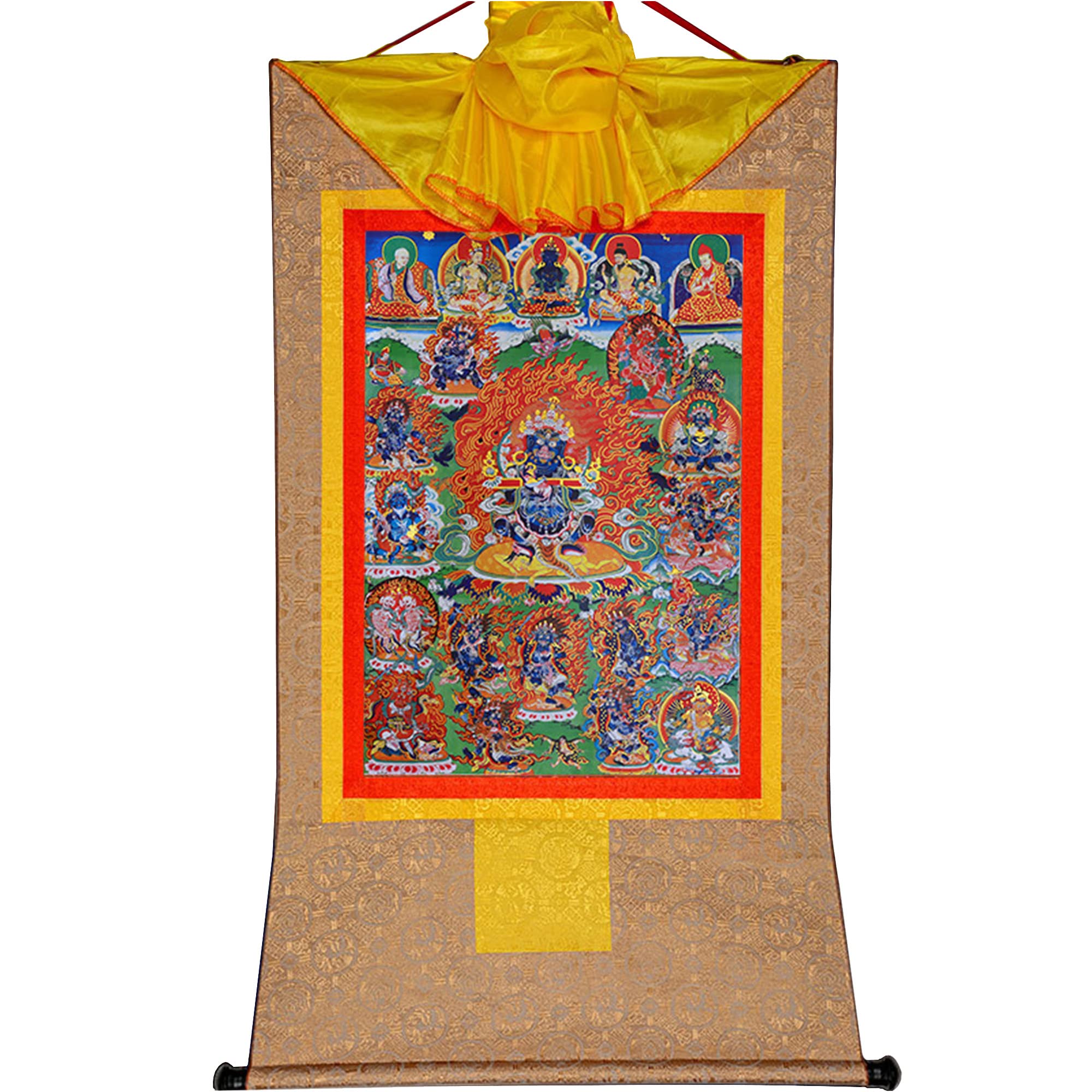 LYVQZPWLR Gandhanra Tibetan Thangka Wall Hanging, Multicolor Thangka Brocade Wall Hanging, Buddhist Mahakala Protector Deity, Multiple Sizes(Beige,XL(120cm*82cm))