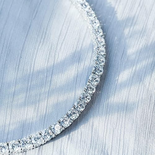 Miniatura 2 de Tienda Collection Platinum or Gold Plated Sterling Silver Tennis Necklace with Round