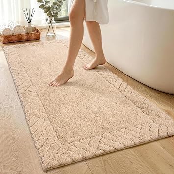 60x24 Long Bathroom Rugs Bath Mat,Large Non Slip Washable Bath Rugs for Shower Floor,Soft Absorbent Quick Dry Runner Rug for Bathroom Tub Hallway Kitchen Home Decor,Beige