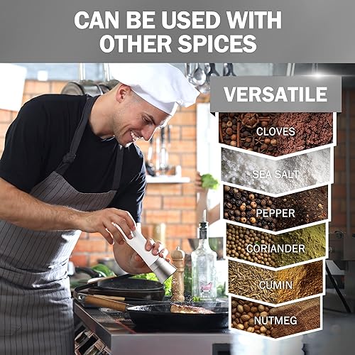 Miniatura 39 de Home EC Juego de 2 molinillos de sal marina y pimienta de acero inoxidable de alta calidad, cerámica ajustable, salero y pimentero alto, molinillo