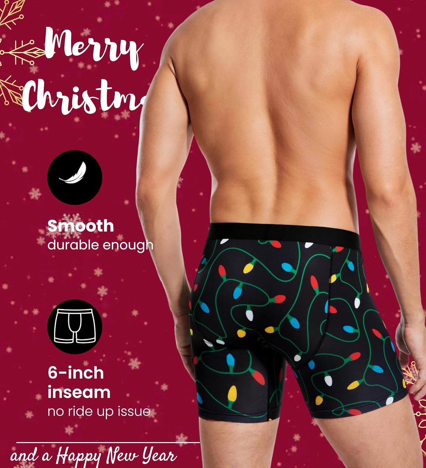 Mens Christmas Underwear Boxer Briefs, Funny Holiday Print Comfy Novelty, No Fly - Image 3