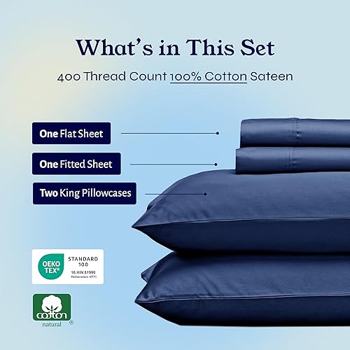 Vista 352 de CALIFORNIA DESIGN DEN - Juego de sábanas de 400 hilos y satén de algodón 100% natural, refrescantes, duraderas y esquinas profundas, estampado tipo