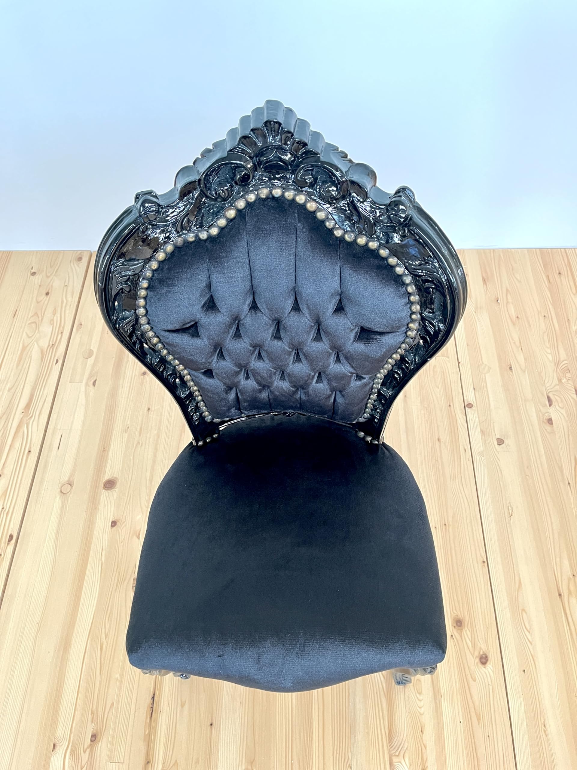 CasAmin Home & Living Chaise Accent Black Velvet French Louis XV Style Baroque Rococo Dining Antique Style Reproduction en Noir