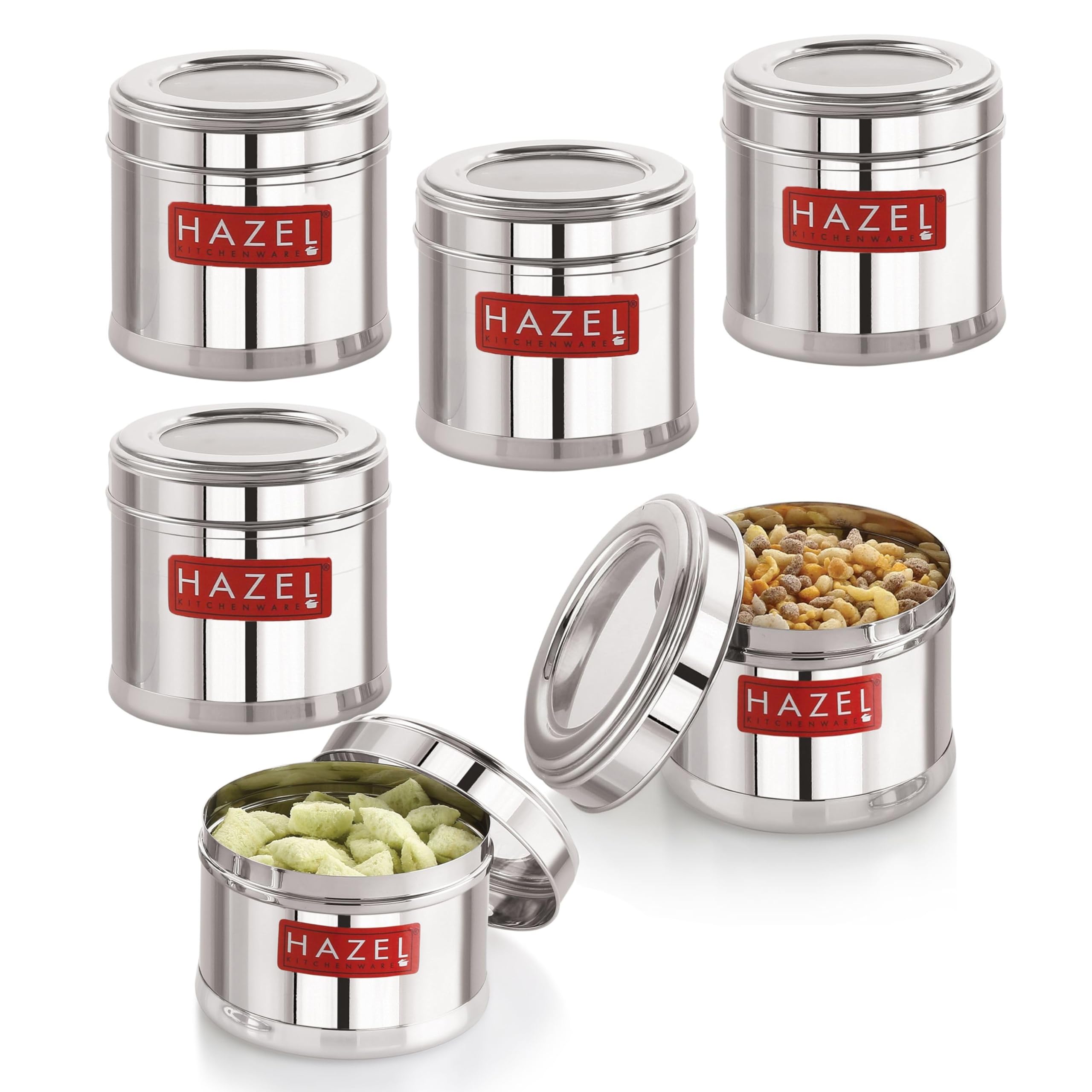 HAZEL Stainless Steel Containers for Kitchen | Top See Through Stainless Steel Airtight Masala Box for Kitchen Storage with Airtight Lid, 700 ML, Set of 6 (B0CGHN6MDR) Amazon Price History, Amazon Price Tracker