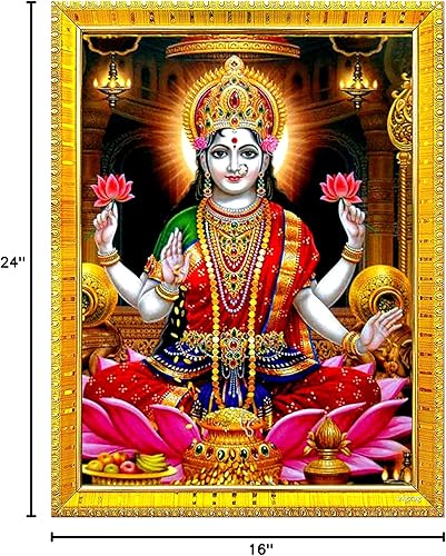 Miniatura 5 de zig zag Goddess Maa Lakshmi Devi - Marco de fotos grande para pared, mesa/Pooja, tamaño de habitación, marco de fotos grande (16 x 24 pulgadas,