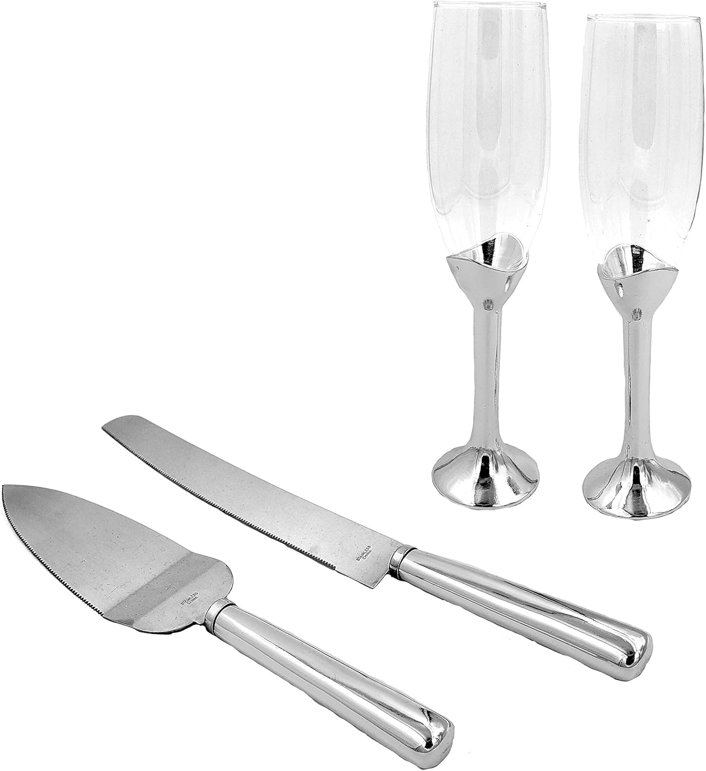 Elegant Glasses with Cake Knife and Server 4 Piece Set