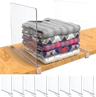 Acrylic Shelf Dividers for Closet Organization | 8 Pcs Closet Shelf Divider | Wood Closet Shelf Organizer | Closet Dividers for Shelves, Clothes, Wardrobe, Kitchen, Office, and Bathroom