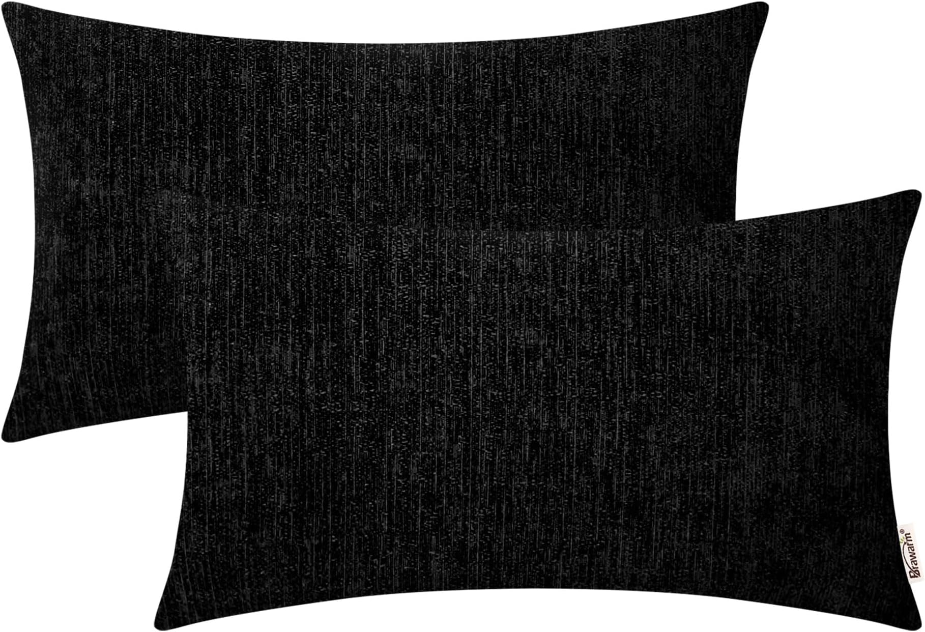 BRAWARM Throw Pillow Covers 12x20 Inches - Black Chenille Lumbar Pillow Covers Pack of 2, Solid Dyed Soft Chenille Pillow Cases for Couch Sofa Bed Home Decoration
