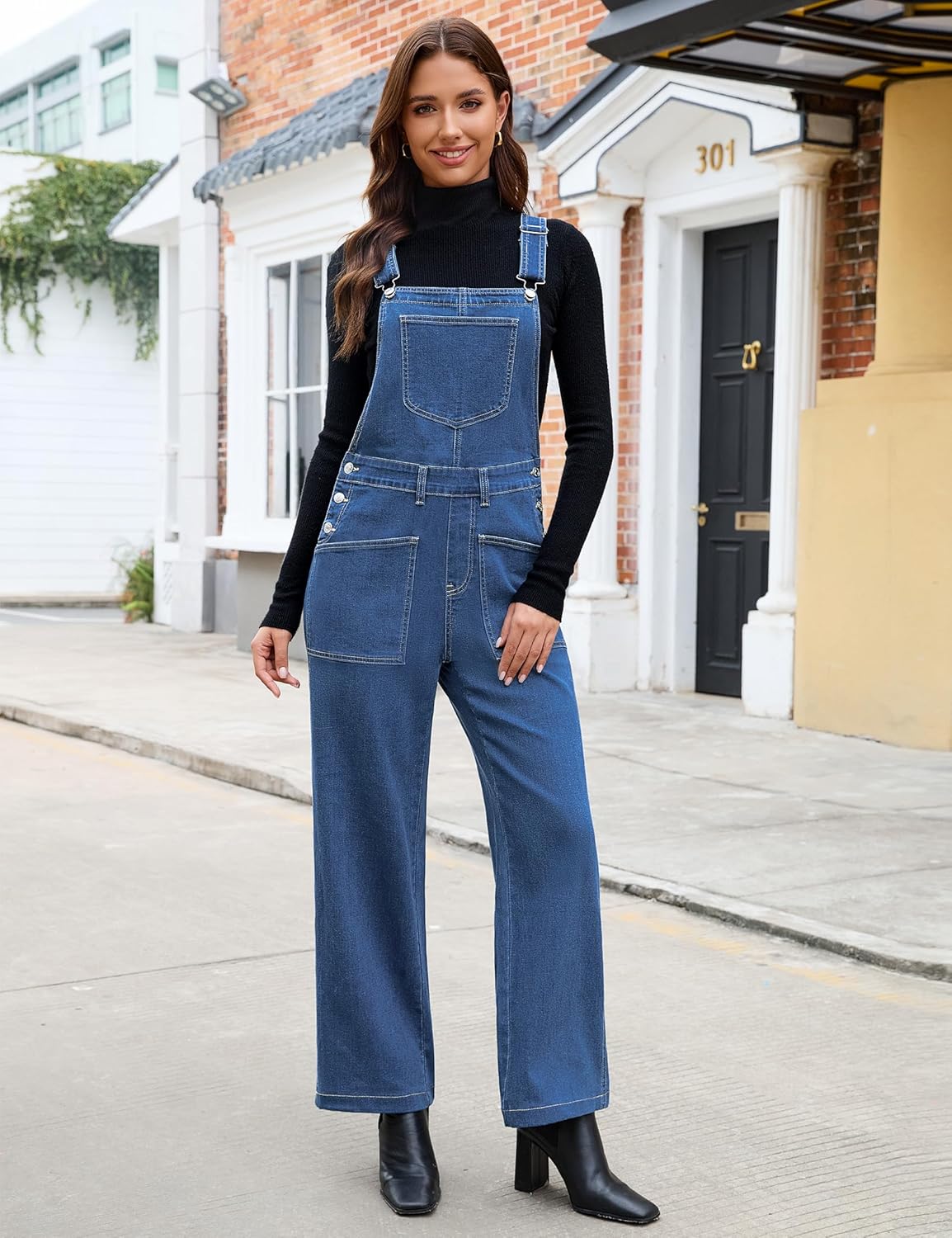 luvamia Jean Overalls for Women Loose Fit Baggy Wide Leg Bib Pocket Adjustable Straps Stretchy Denim Overall Jumpsuits - Image 7
