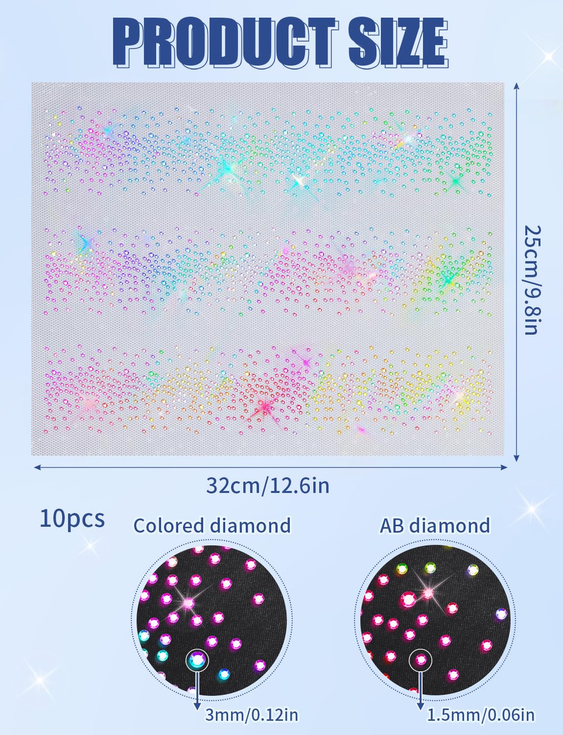 10 hojas de diamantes de imitación termoadhesivos para ropa, estilo moderno, con purpurina, termoadhesivos, parches de diamantes de imitación redondos planos para ropa, manualidades, decoración de