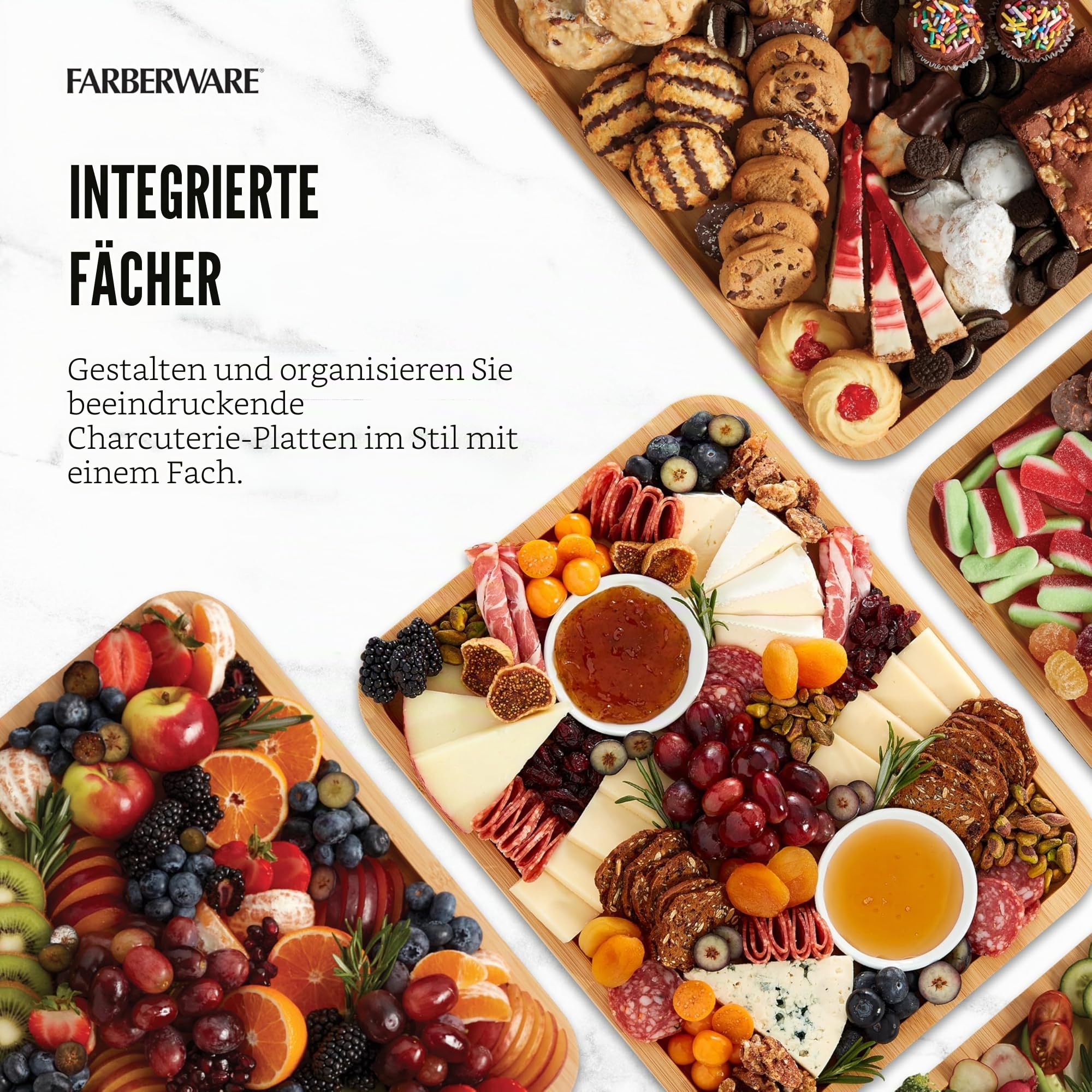 Farberware Build-A-Board Bambus-Schneidebrett mit transparentem Verschlussdeckel und schwarzen Griffen, perfekt für Charcuterie, Snacks und mehr – machen Sie es. Nehmen Sie es und genießen Sie es,