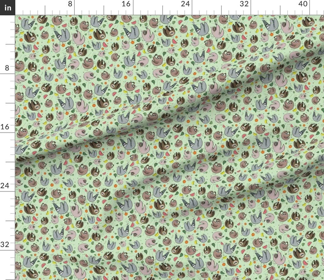 Spoonflower Fabric - Sloth Party Pattern Print Cartoon Cute Cool Printed on Petal Signature Cotton Fabric by The Yard - Sewing Quilting Apparel Crafts Decor