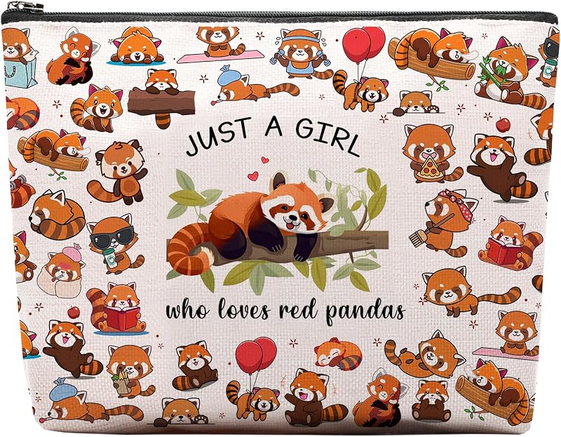 Necessaire de maquiagem CEASQVAA com estampa de pandas-vermelhos e fechamento por zíper