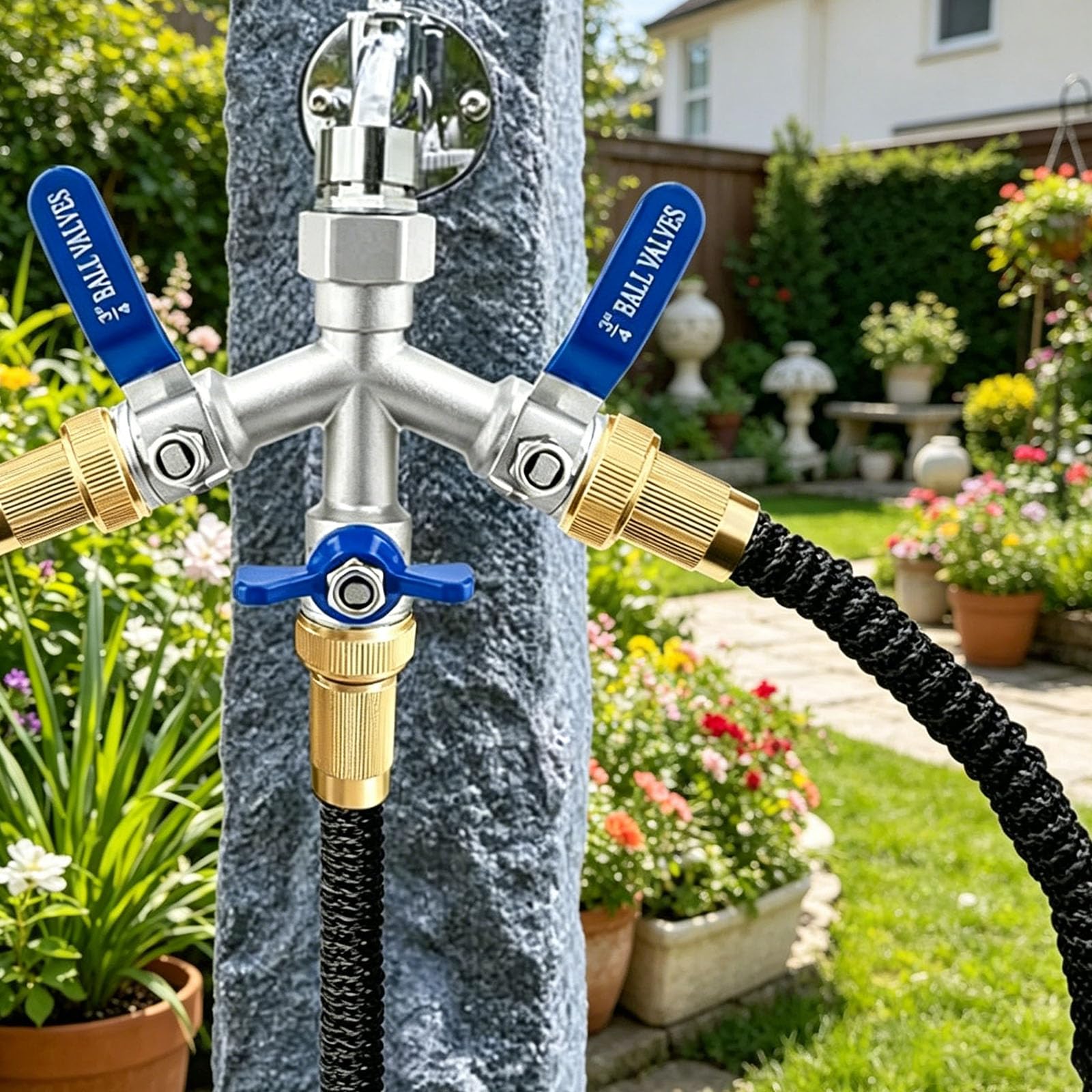 Stainless Steel 3 Way Hose Splitter Garden Hose Manifold With Shut-Off Valves 3/4In Ght Thread For Outdoor Watering And Irrigation