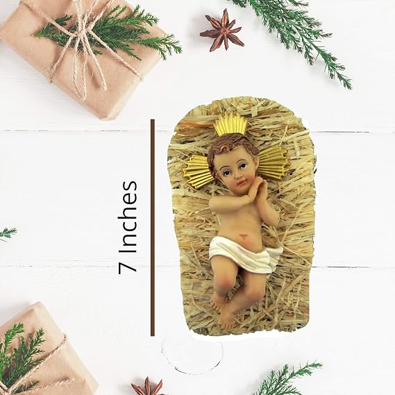 Infant Jesus Christ in Crib 2 Piece Resin Christmas Nativity Statue, 7 Inch