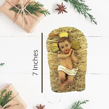 Infant Jesus Christ in Crib 2 Piece Resin Christmas Nativity Statue, 7 Inch