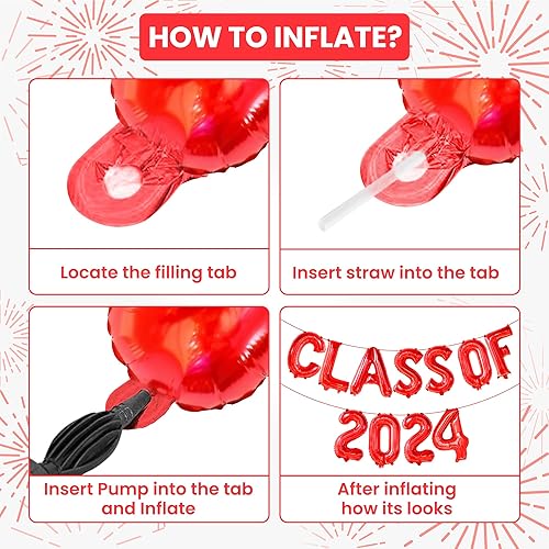 Miniatura 5 de KatchOn, Globos rojos para la clase de 2024, 16 pulgadas, globos rojos 2024, decoraciones rojas de fiesta de graduación 2024, globos de graduación