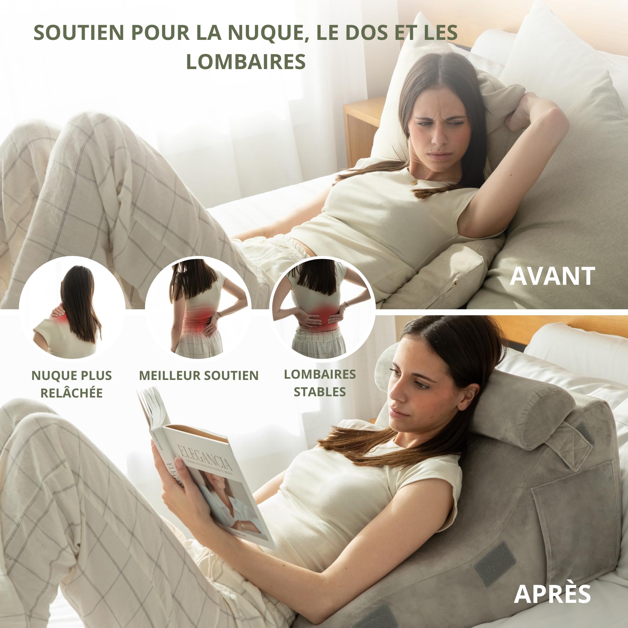 Coussin de Lecture pour Lit et Canapé | Dossier et Tête de Lit Rembourrés | Oreiller Ergonomique pour Lecture | Support Triangulaire Confort Dos | Coussin Anti Reflux Adulte et Enfant