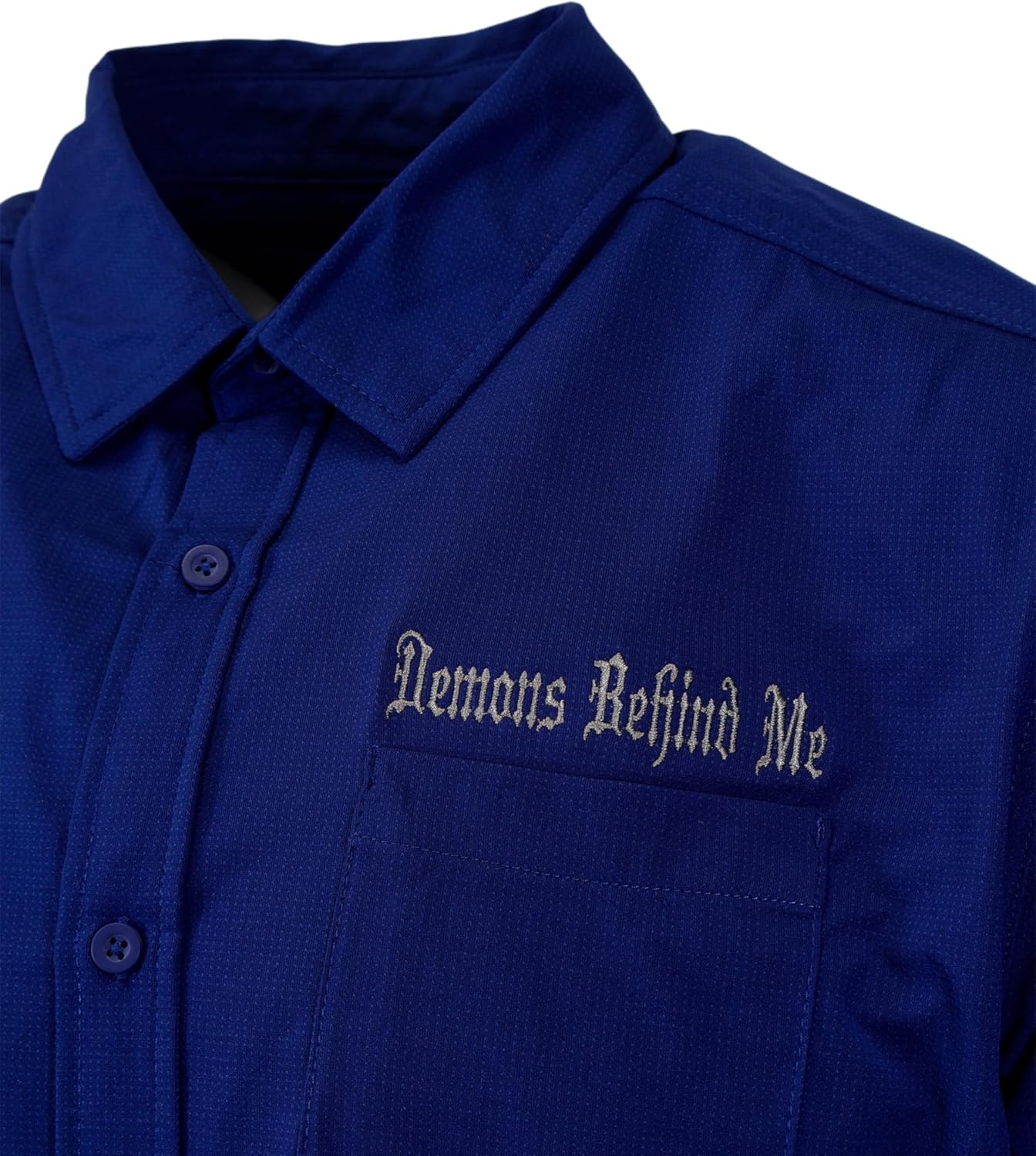 Demons Behind Me New! Micro-Perforated, Stretch Embroidered Button-Up