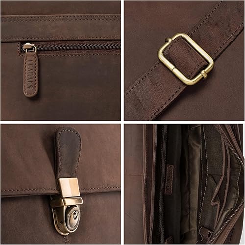 Miniatura 4 de LEABAGS Maletín de cuero Bolso de cuero genuino para portátil de 15 pulgadas Correa para el hombro Bolsa de mensajero Bolsa de trabajo Bolsa