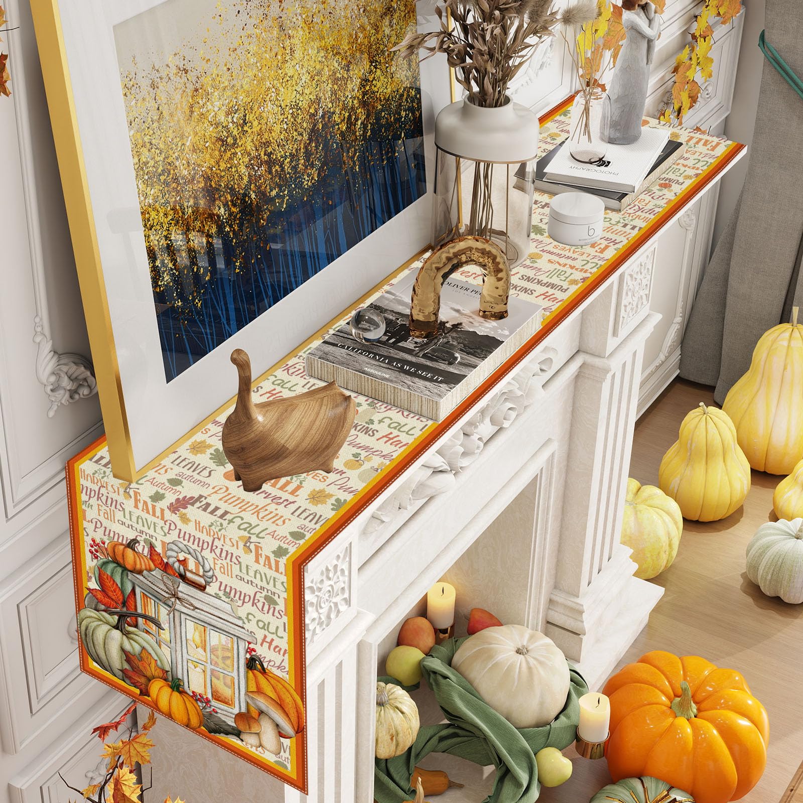 Snapklik.com : Linen Fall Table Runner 72 Inches Long Farmhouse Fall ...