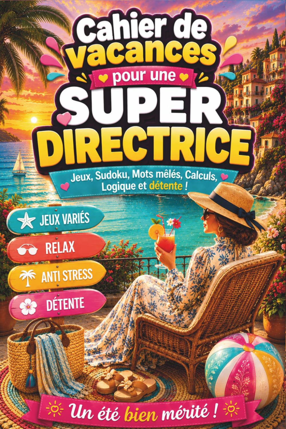 Cadeau Super Directrice – Cahier de Vacances: Cadeau pour directrice d'école fin d’année personnalisé – Jeux variés, activités originales pour offrir une pause d'été bien méritée.