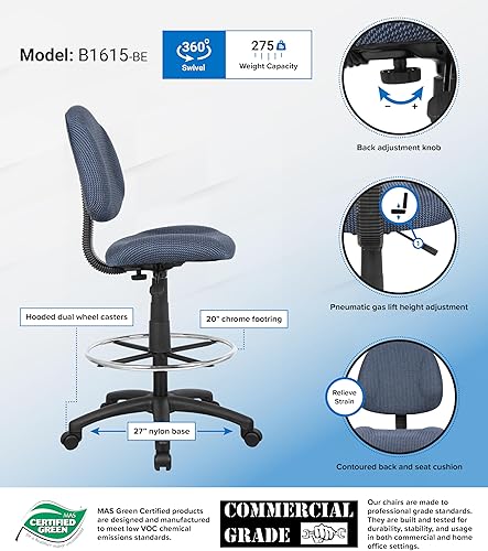 Miniatura 3 de Silla de escritorio ergonómica de Boss Office Products sin posabrazos, color azul, Tela, Azul