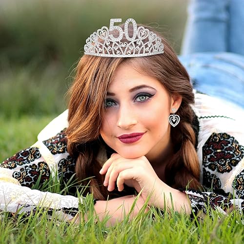 Miniatura 8 de Regalos de cumpleaños 50 para mujer, corona de cumpleaños 50, tiara y banda de cumpleaños 50, regalo para mujer de 50 años, banda de cumpleaños 50,