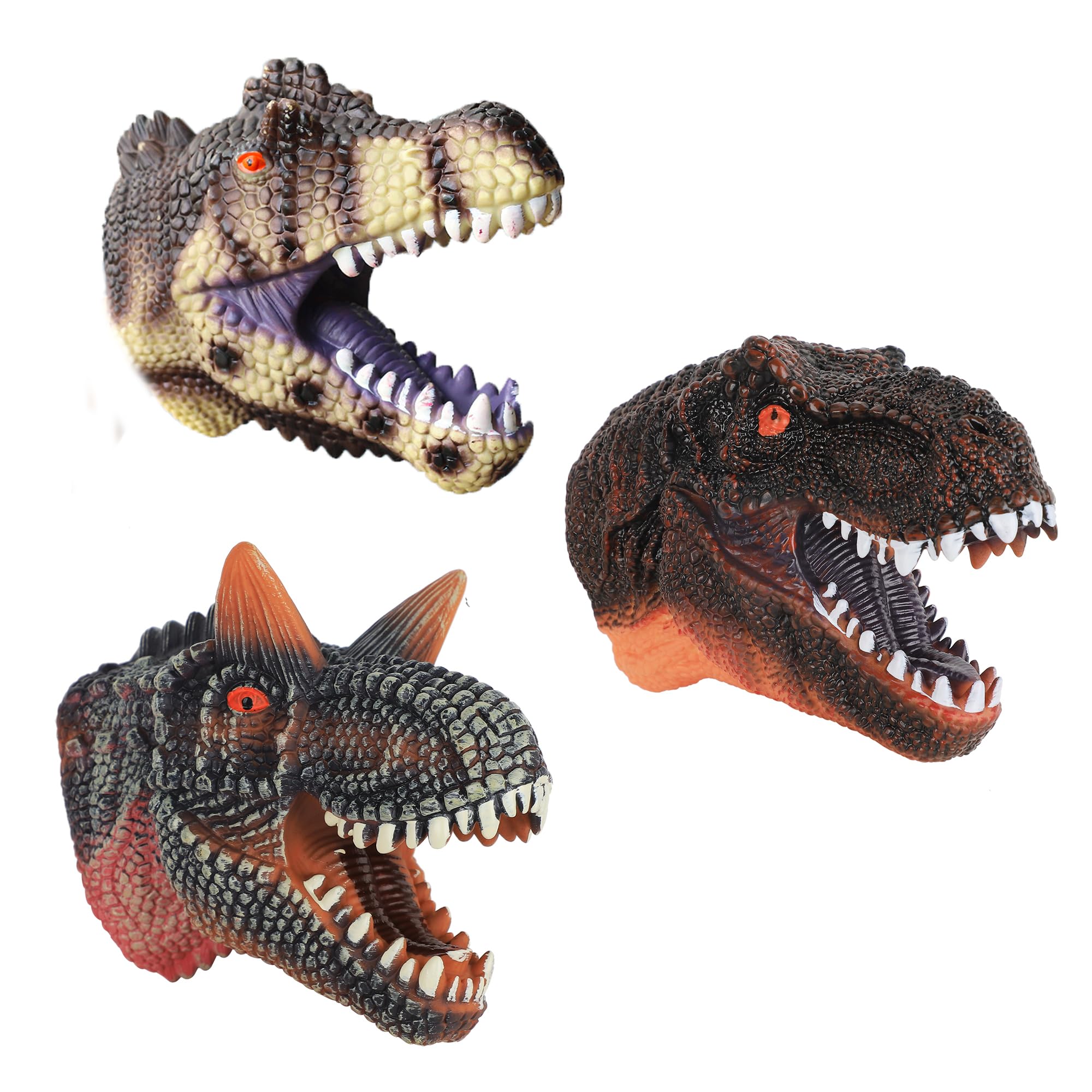 Funny Dinosaur Hand Puppets Dino Toys for Men Women 3D Realistic Dinosaur Tyrannosaurus Triceratops Pterosaur Head Hand Puppets with Movable Open Mouths, Dino Animal Head Toys Prank Props