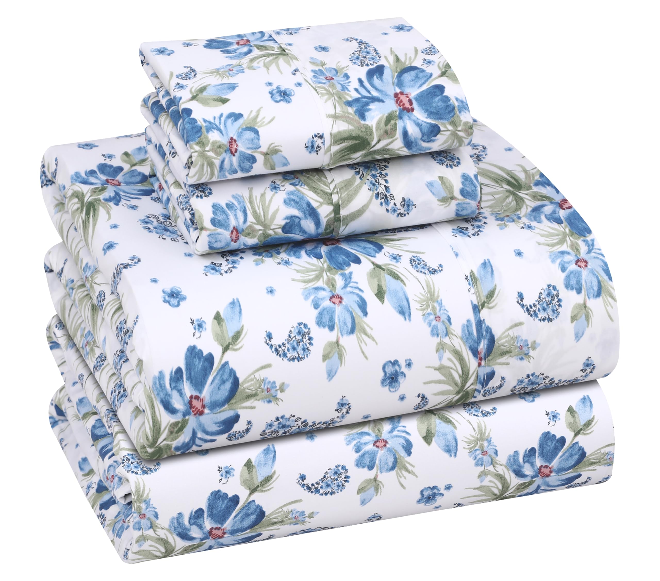 RUVANTI 100% Cotton Percale Sheets Full Size – Crisp Cooling Bed Sheets for Hot Sleepers, Deep Pocket 16”, Soft Breathable & Durable Hotel-Style 4 Piece Set, Paislyona — image 1