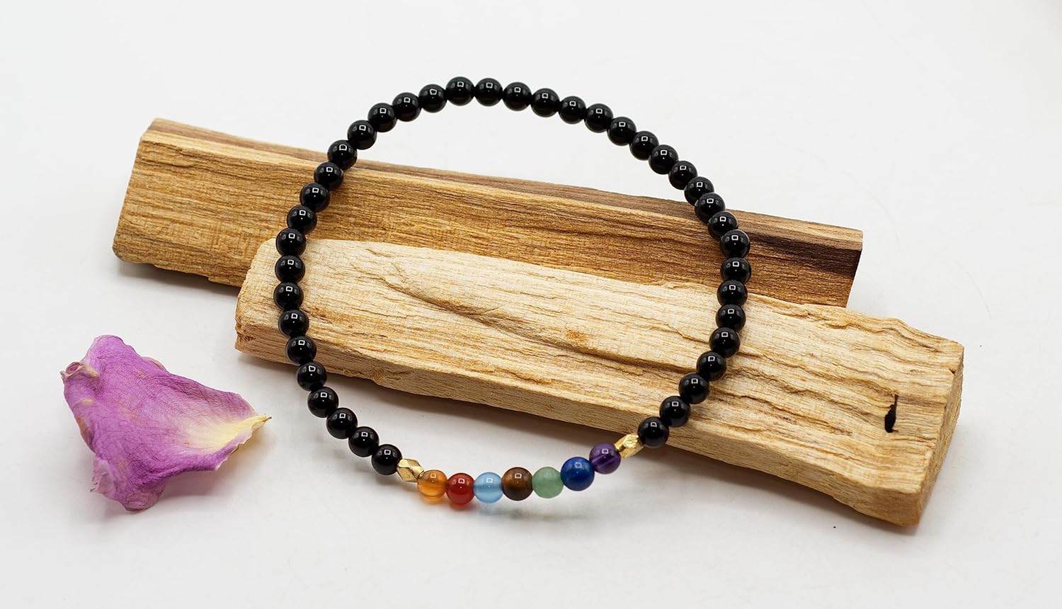 Chakra Stretch Bracelet with 4mm Black Onyx Beads in Various Lengths (6.5, 7, 7.5, 8 Inches)