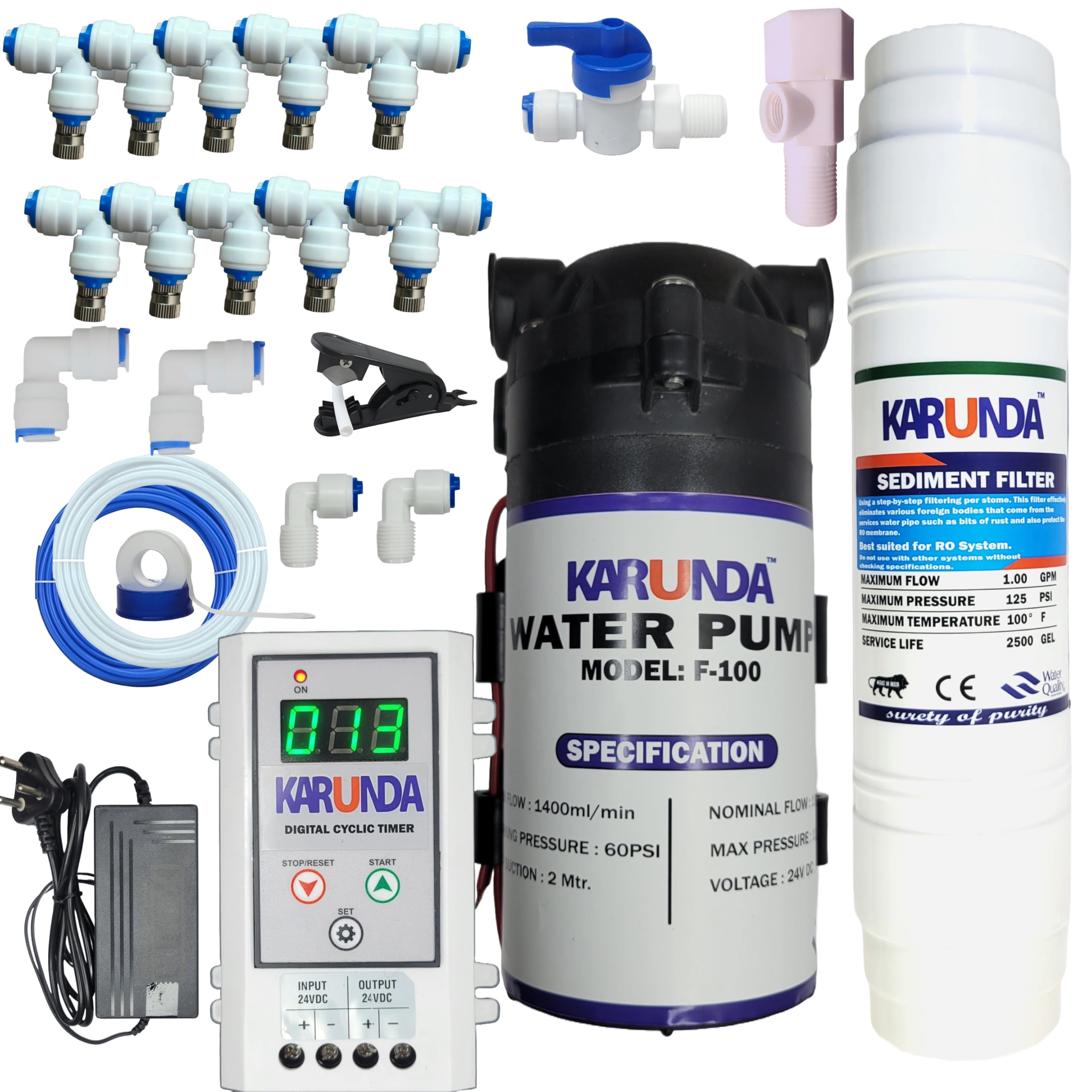 KARUNDA Misting Fogger System Kit with Digital Cycle Timer (1-999 SEC/MIN), 10 Nozzles, Water Pump and Full Accessories for Dairy Farms, Restaurants-image-6
