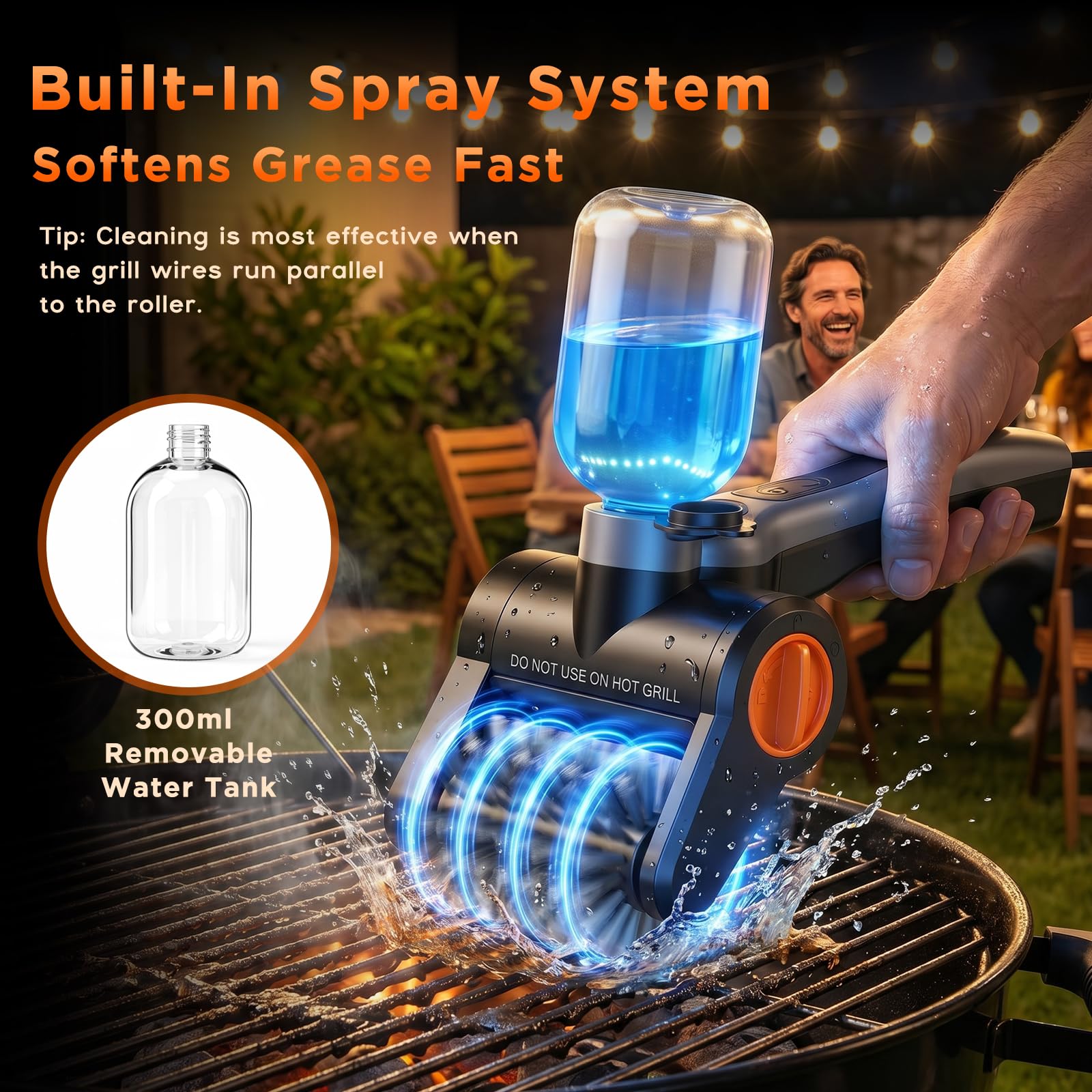 Brosse Electrique Barbecue 100W avec Flacon Pulvérisateur – Rechargeable 7,4V, 2 Vitesses, 90 Min d'Autonomie, IPX8 Étanche – Brosse Nettoyage Electrique pour Grille avec Caisse à Outils