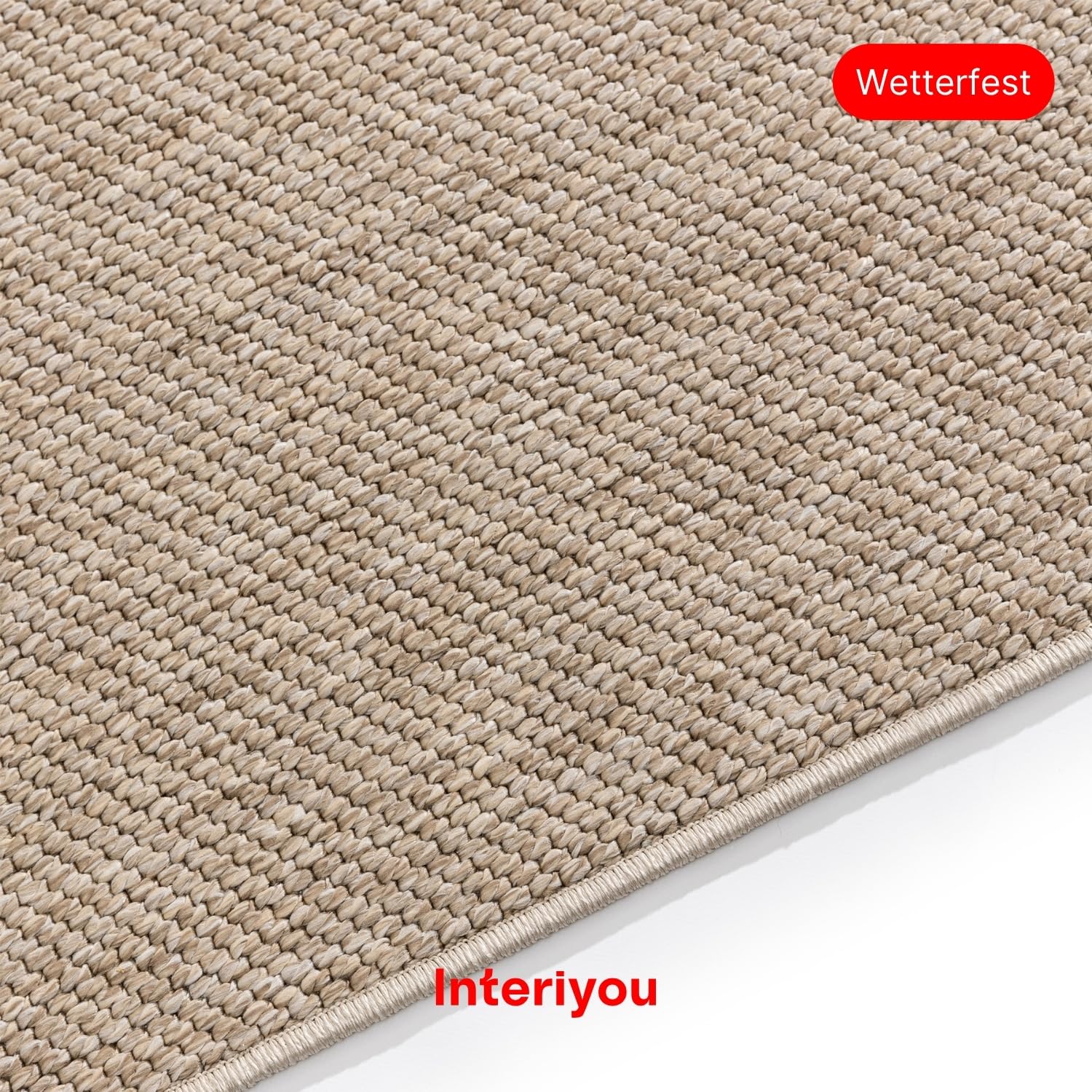 Interiyou Outdoor Teppich Wetterfest Asti - Läufer 80x300 cm Taupe - Jute Optik - Wasserfest für Balkon, Terrasse, Garten - Outdoorteppich passend auch für Wohnzimmer, Schlafzimmer und Küche